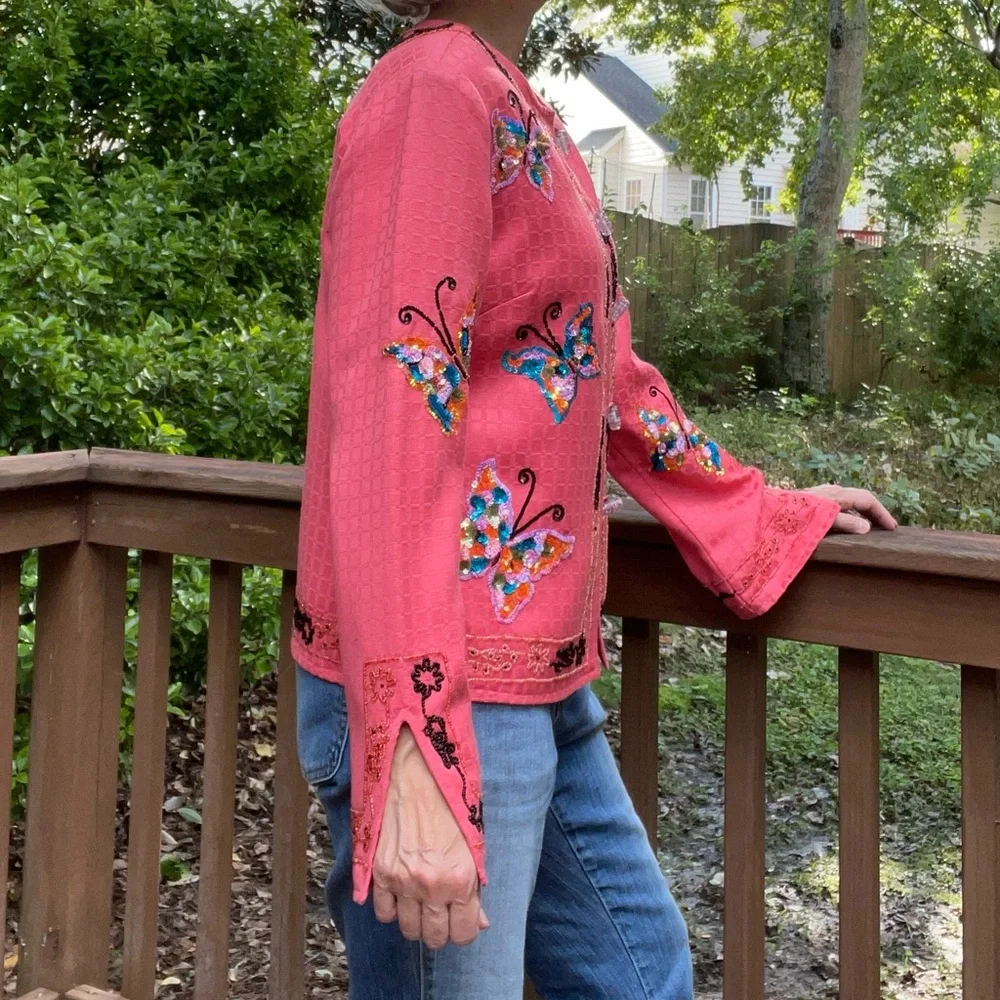 Julia Kim sequined beaded jacket, butterflies motif - Picture 3 of 10